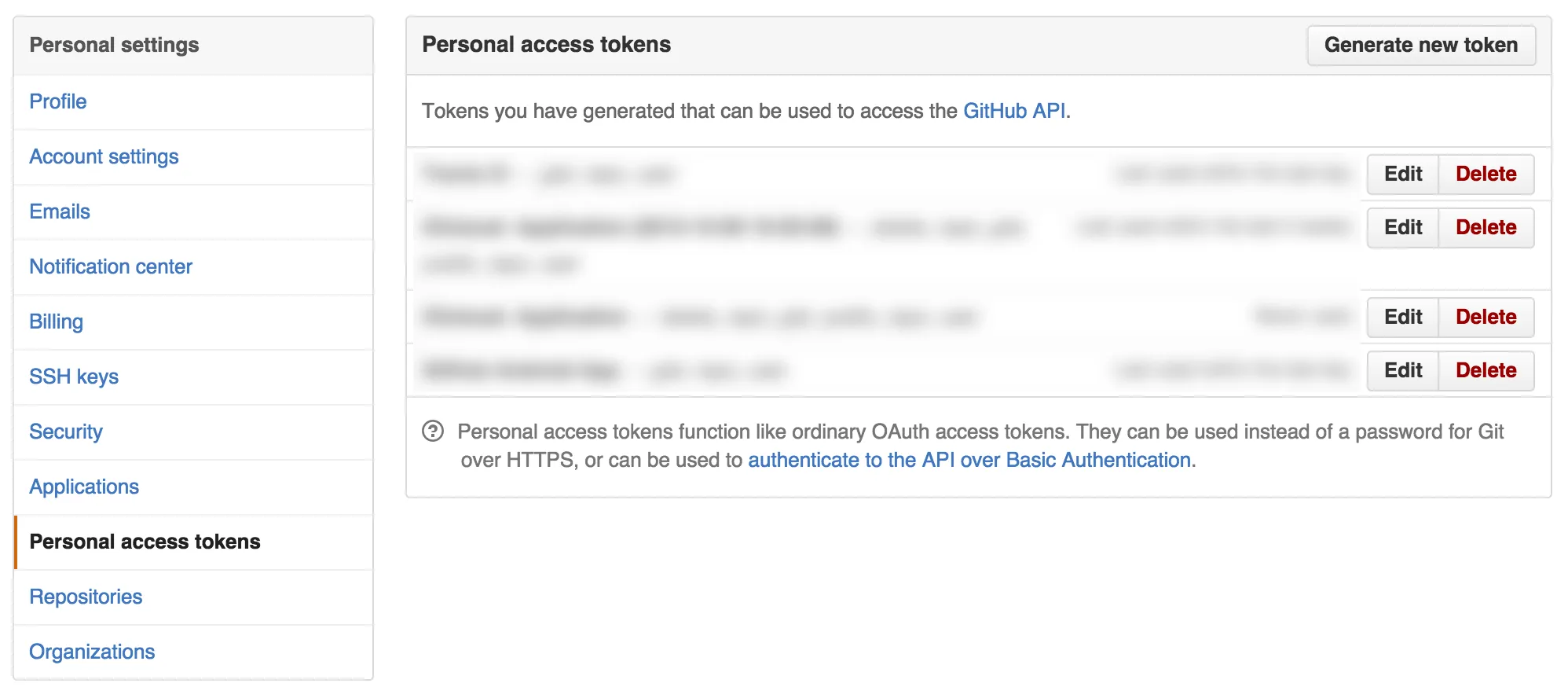 Personal access tokens